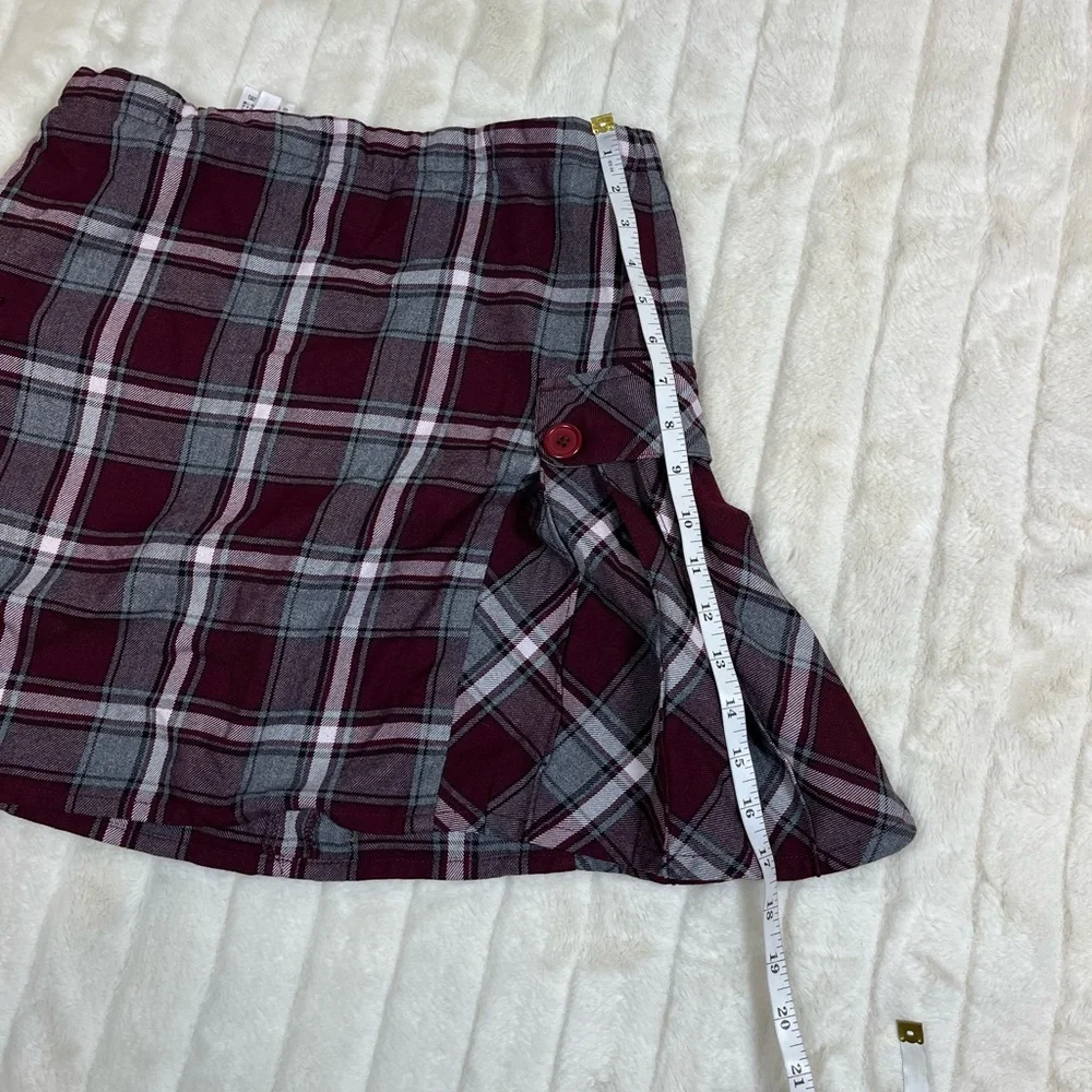 Lands End Girls 16 Dark Red Grey Plaid Pleated School Fall Spring Preppy Skort